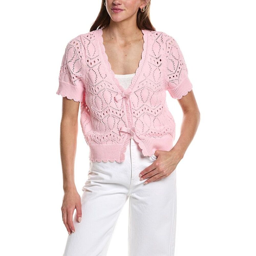 Design History Womens V-Neck Bow Cardigan, Pink